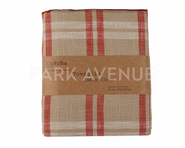 Скатерть, 160*350 см., 100% хлопок, цвет красный/бежевый